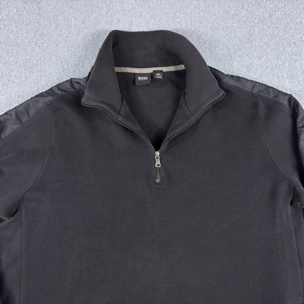 Hugo Boss Sweater Mens L Black 1/4 Zip Pullover Regular Fit Knit